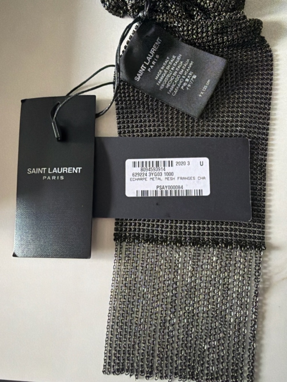 Authentic Saint Laurent Metal Mesh Chain Fringe Scarf – NWT